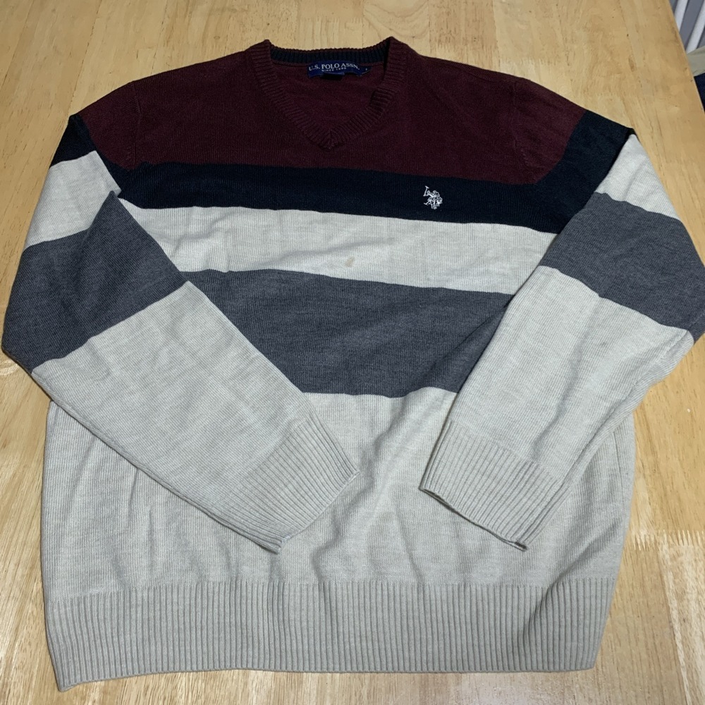 Polo‎ US Assn Mens LRG Red White Blue Gray Crewneck Sweatshirt